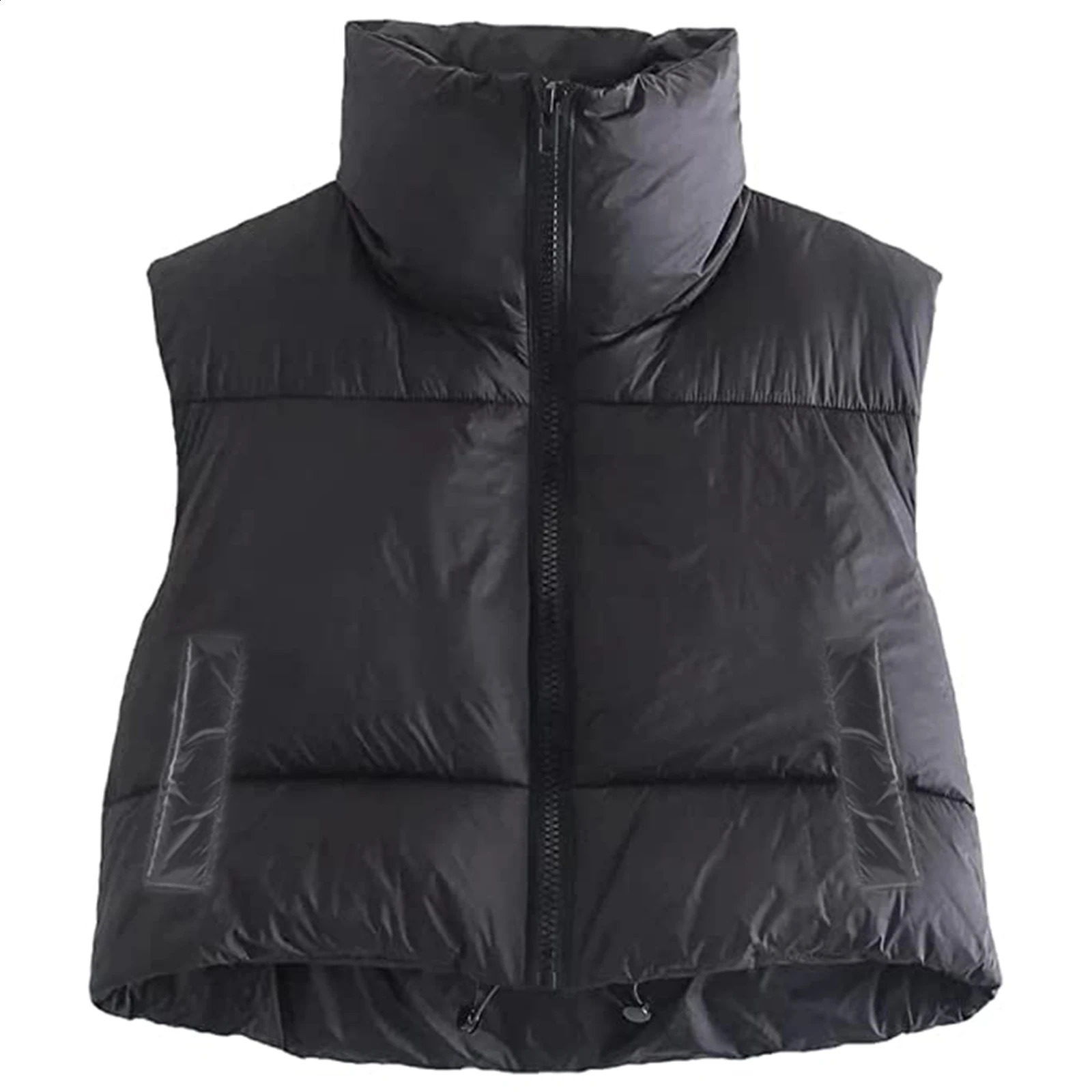 Women Winter Warm Cotton Padded Puffer Crop Waistcoat Stand Collar Double Sided Lightweight Puffers Sleeveless Parkas Jacket 240813