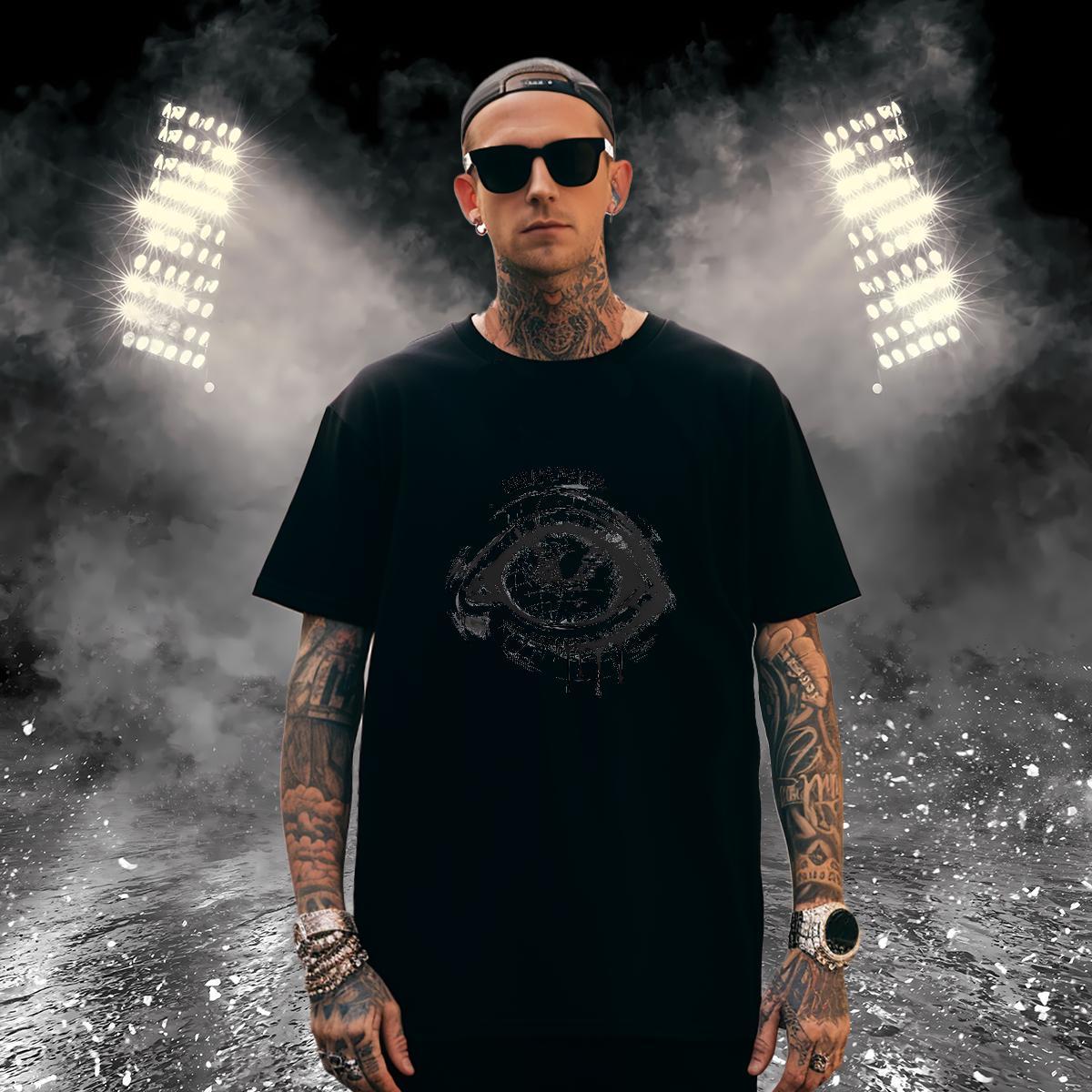 T Shirt For Man 230g Cotton eyes Anime Printing Street Breathable Short Sleeve Black White Couples T Shirts DIY Loose Tee Shirt
