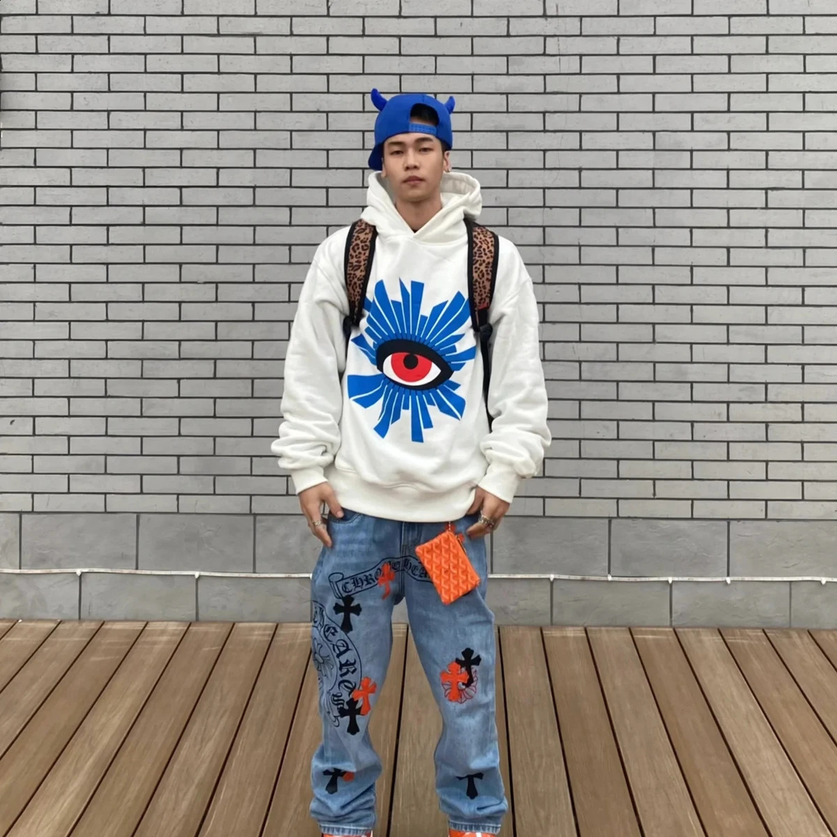 Yao888 House of Errors 100 Cotton foam Printing Fashion Oversized Street Retro Sweatshirt y2K Mens Hoodie 240807