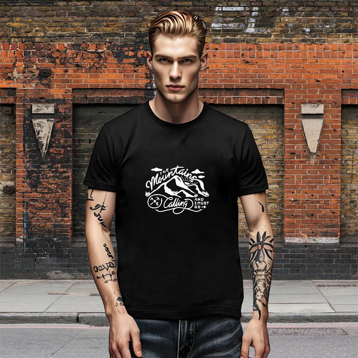Comfortable Men Clothes T-Shirt Street wear Hip Hop 230g 100% Cotton Anime Print Short Sleeve Soft mountains T shirt Casual New Top Tees