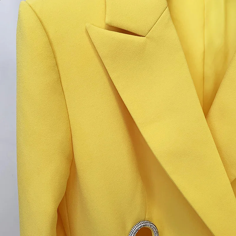 Yellow Diamond Chain Two Piece Suit Coat Womens Set Hollow Wide Leg Pants Elastic Waist