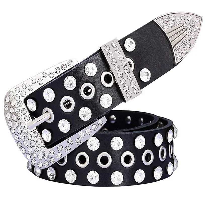 Fashionable genuine womens belt luxury rhinestone buckle womens belt width 3.3cm cowhide belt mens jeans W240807