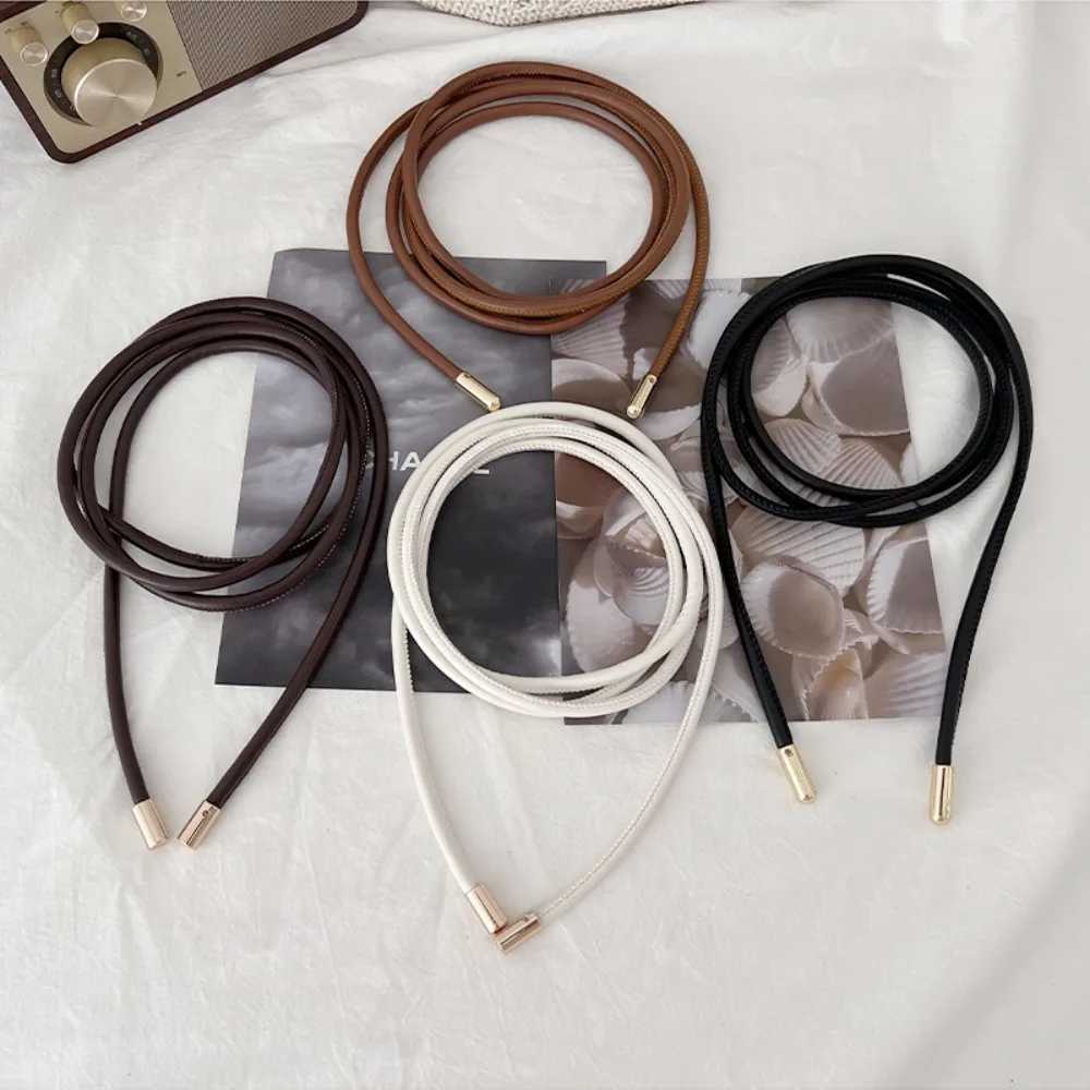 Leather thin belt non perforated solid color round rope belt womens knotted waist belt sweater waist belt waist belt belt closure decoration W240807