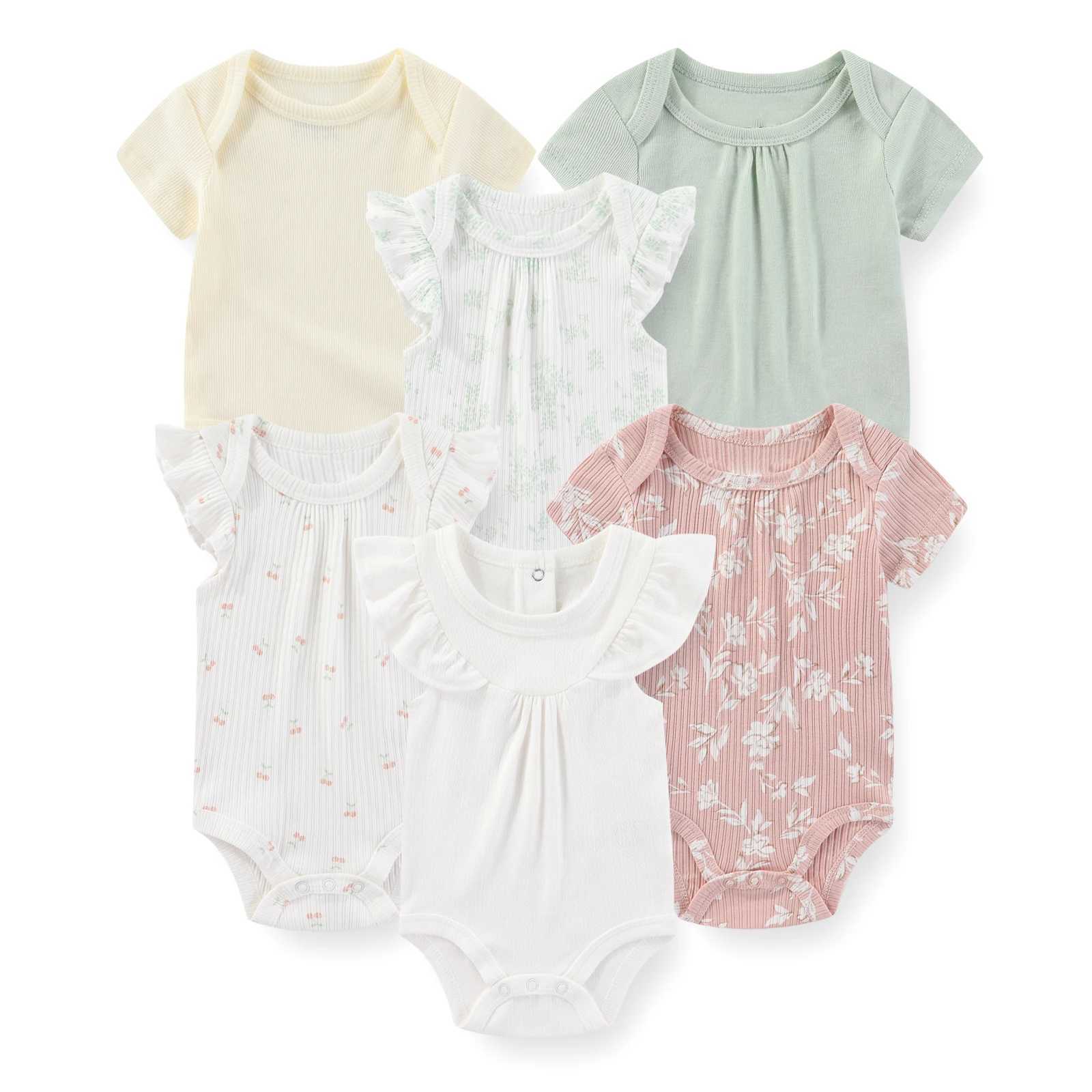 6 fashionable and cute baby tight fitting clothes made of 100% pure cotton for newborn boys and girls Onesies short sleeved baby clothes W240812