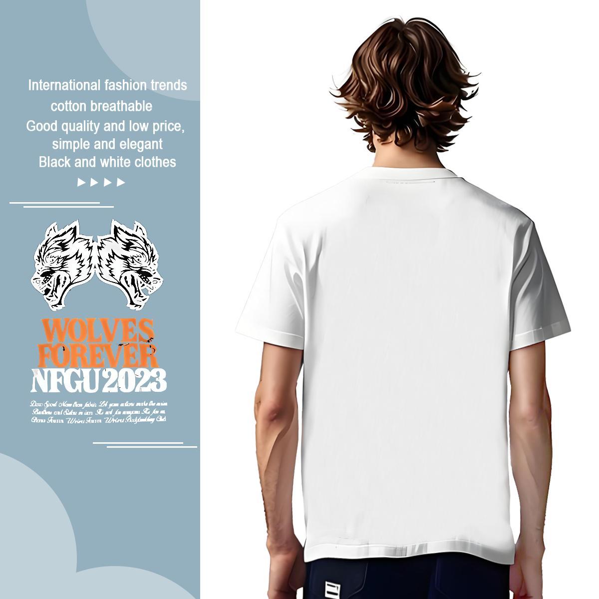 T-Shirts 230g Pure Cotton wolf Casual Daily Wear Crew Neck Breathable DIY Logo Oversized Tshirts Brand High Quality Tee Shirt