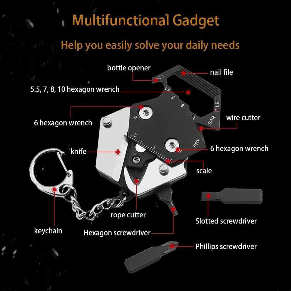 Mini Multi functional Hexagonal Coin Keychain EDC Tool Pocket Folding Screwdriver Knife Bottle Opener Keychain Small Tool W240808