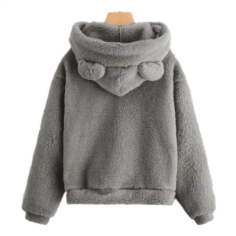 Autumn Winter Womens Hoodies Winter Women Long Sleeve Rabbit Ear Hood Sweatshirt Cute Plush Warm Casual Hoodie Tops 240813