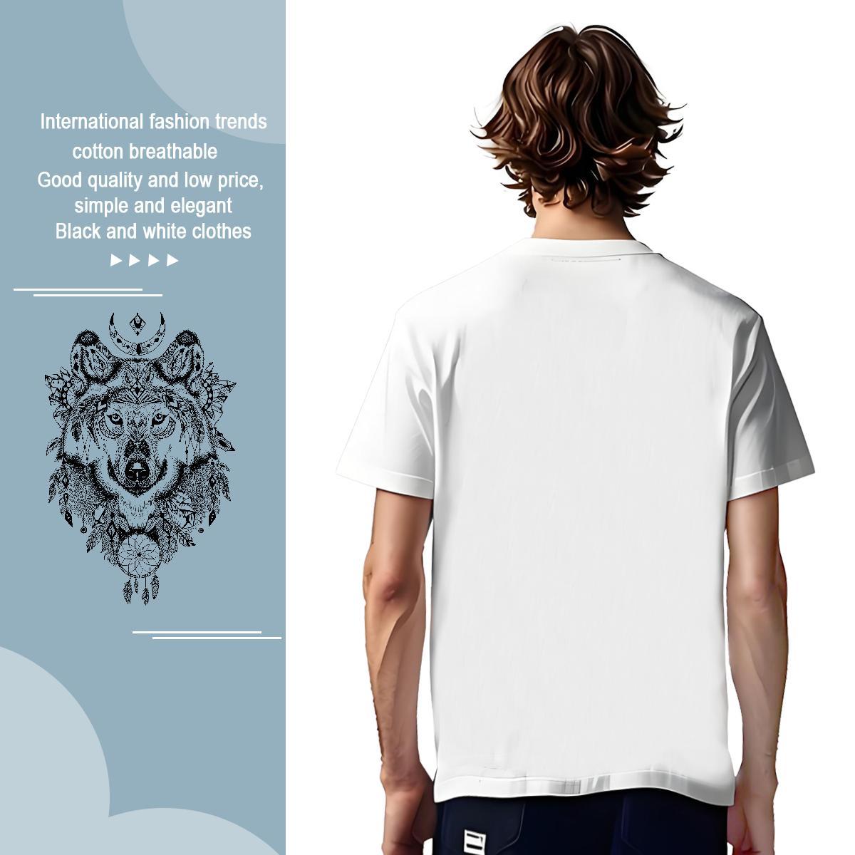 Unisex Mens T Shirts wolf O-Neck Short Sleeve Hip Hop Street Black White 230g Pure Cotton Mens Tshirts Fashion New Tee Shirt