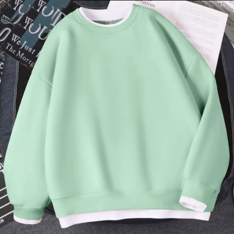 Autumn Womens Spliced Pullover O-Neck Fashion Solid Color Loose Minimalist Versatile Casual Long Sleeve Sweatshirts 240812