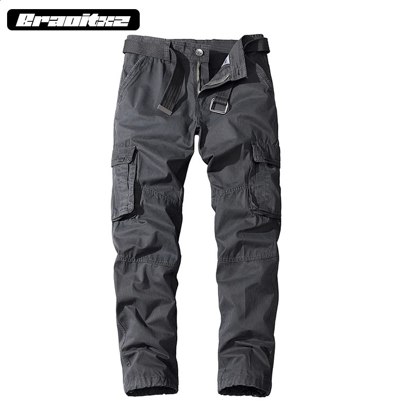Mens 100% pure cotton fashionable casual sports mountain climbing breathable cargo pants mens straight leg multi pocket 240812