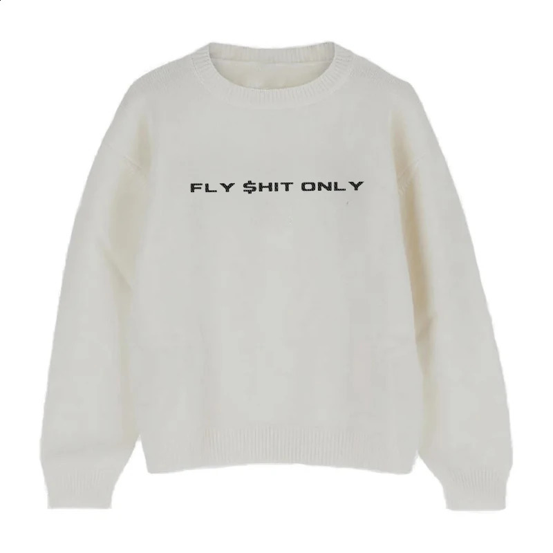 Mens Knitted Sweater with American Street Letter Graphic Printing Loose Harajuku Couple Y2k Retro White Casual Pulling 240812