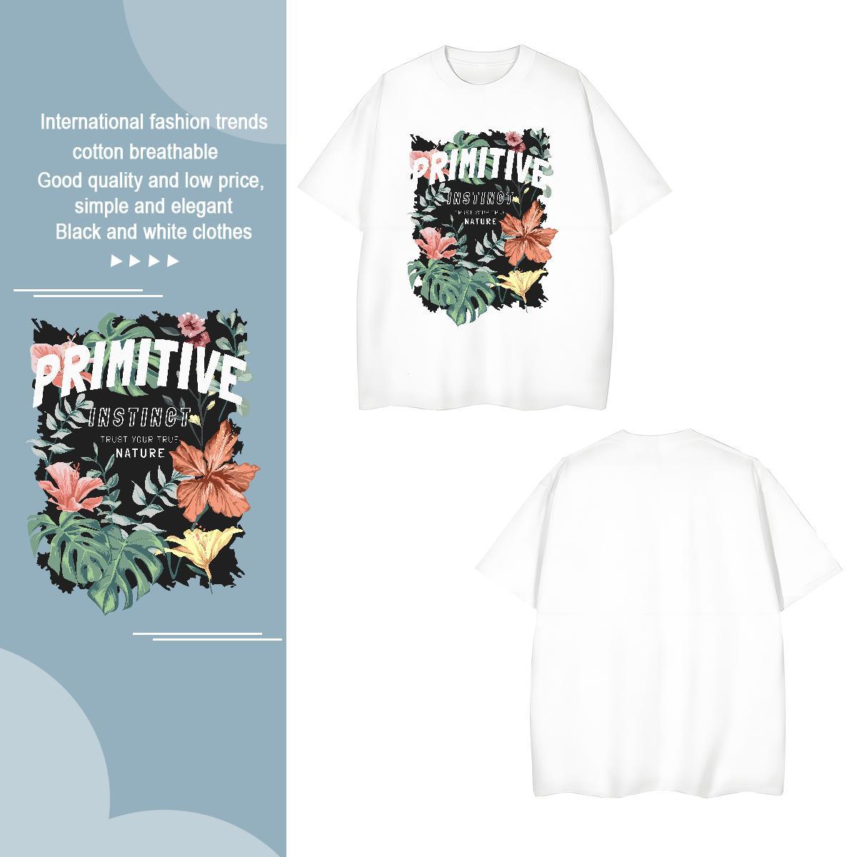 Men T Shirts 230g Cotton flower Street wear Hip Hop Breathable Short Sleeve DIY Logo Oversized Men Tees Customized Brand Tees Shirts