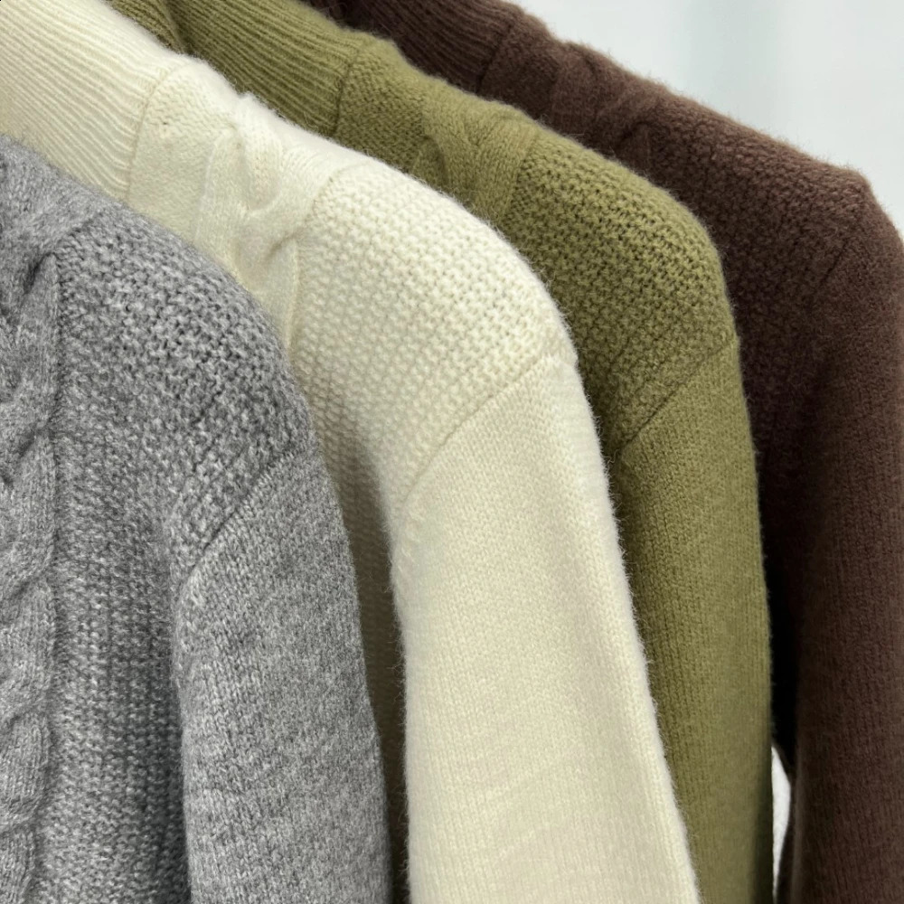 Mens Half Zipper Wool Sweater AutumnWinter Style Casual Fashion Thick Solid Color High Collar Knitted Pulling Flower 240812