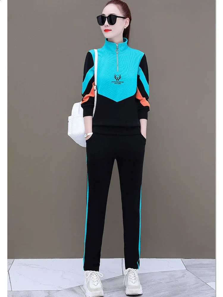 Women Two Piece Set Sports Set Ladies Spring Autumn Tracksuit Casual Fitness Long Sleeve Sport Suit Sweatshirts Long Pant 240809