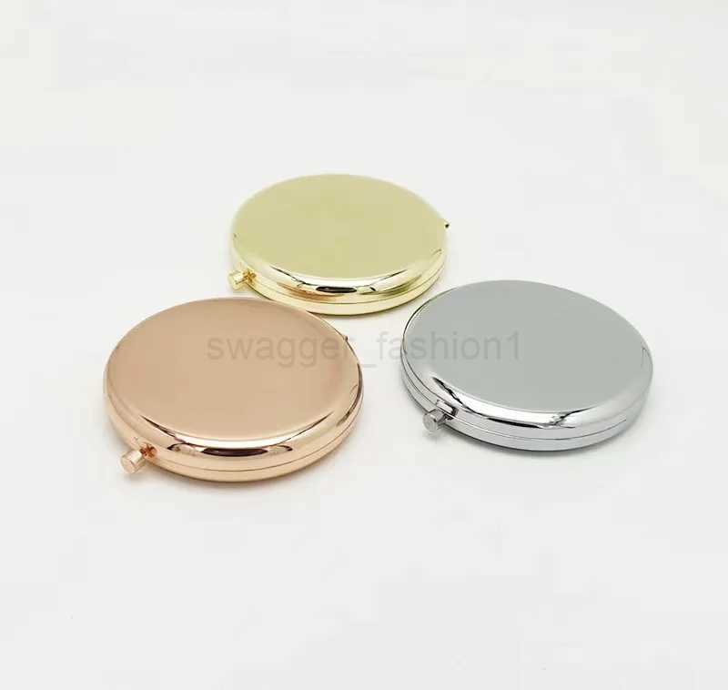Portable Makeup Mirror Solid rose gold Color Metal Round Case Double-Side Pop-Up Pocket Mirror Beauty cosmetic mirrorXJ240813