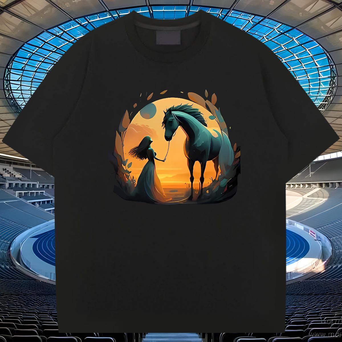 Designer Men Clothes T-Shirt Home Outdoor 230g Pure Cotton Custom Print Oversized Breathable Crew Neck horse Men T Shirts Factory Direct Polos