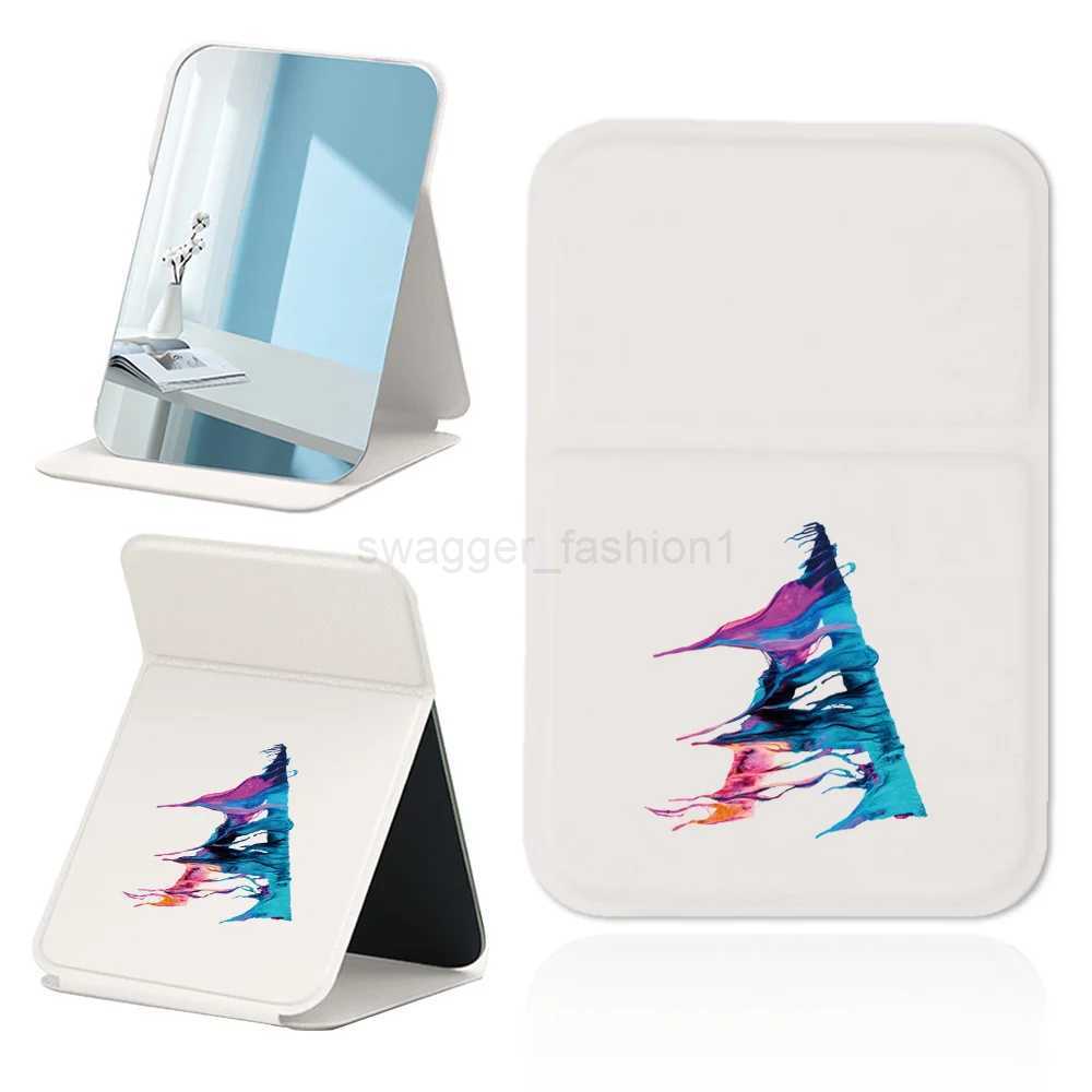 Portable Folding Vanity Mirror PU Leather Cover Dustproof Makeup Mirror For Purse Pocket Cosmetic Mirror Paint Letter PatternXJ240813