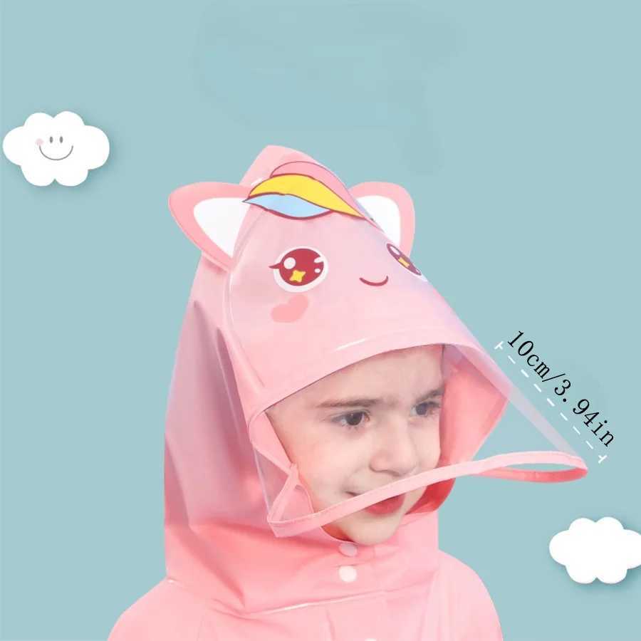 A boy girl casual cute unicorn print waterproof hooded raincoat long sleeve zipper hooded poncho childrens raincoat outdoor Y240810
