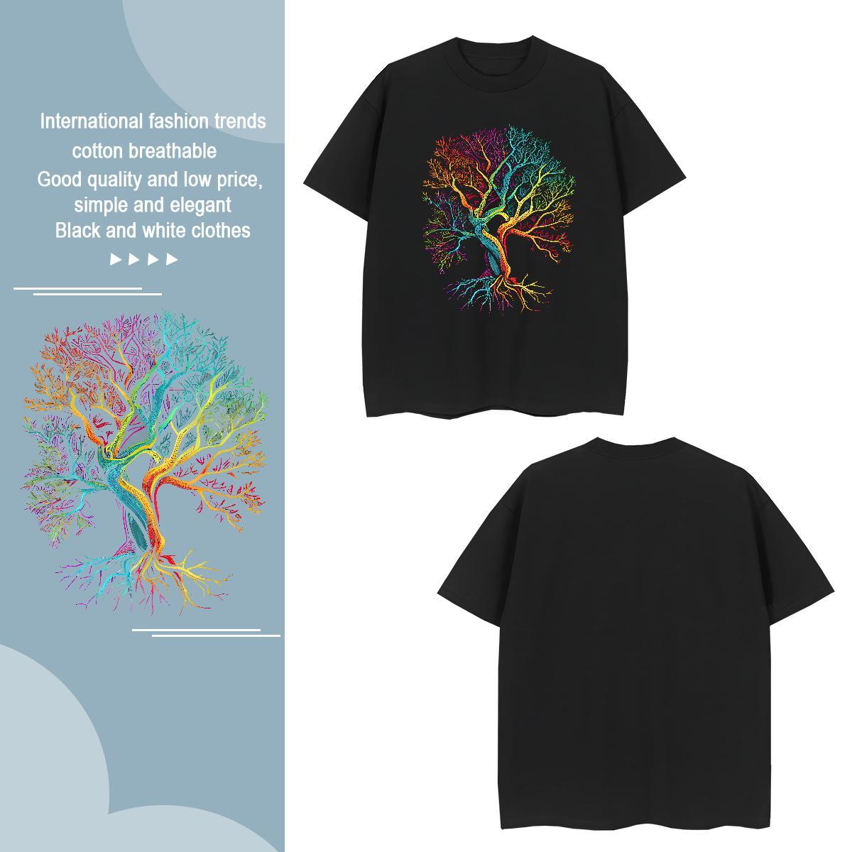 T Shirt For Man 100% Cotton 230g tree Casual Daily Wear Short Sleeve Soft Floral Print Men Tops Tees Brand Cool Tee Shirt
