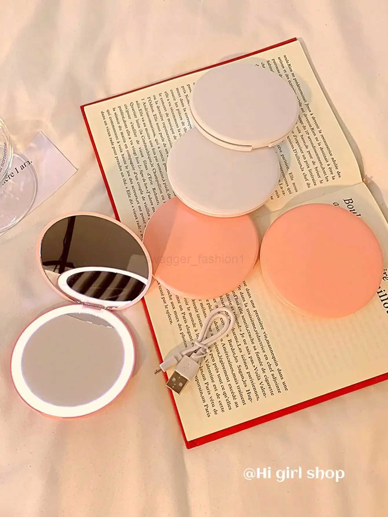 LED Foldable Makeup Mirror Women Mini Mirror Small Pocket Mirror Pink And White Luminous EffectXJ240813