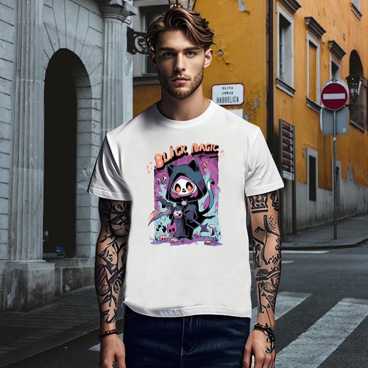 Mens T Shirts 100% Cotton 230g scare Home Outdoor Breathable Crew Neck Plus Size Custom Tshirts 2024 DIY Cool Design Clothes