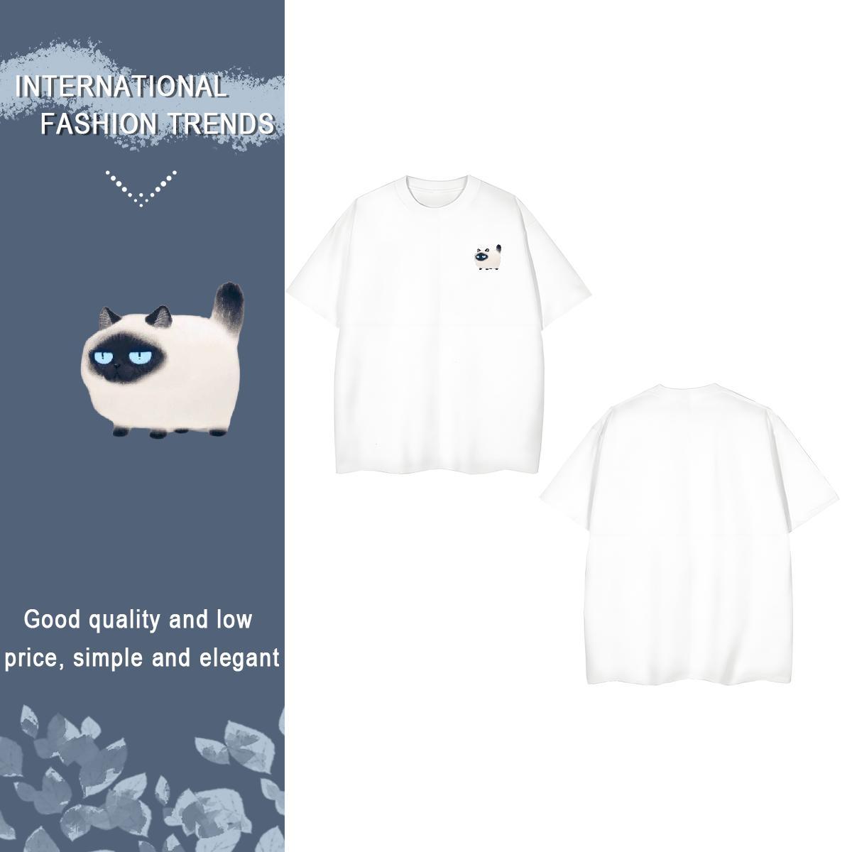 Man T Shirts 100% Cotton 230g cat Sport Crew Neck Anime Tshirt for Man Woman Fashion Classic Clothes