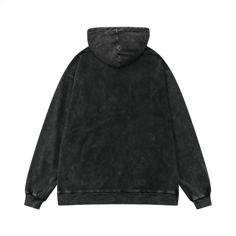 100% Cotton Mens Clothing Vintage Black Acid Wash Hoodies Men Women Oversized Hip Hop Sweatshirts Casual Pullover Y2K Clothes 240812