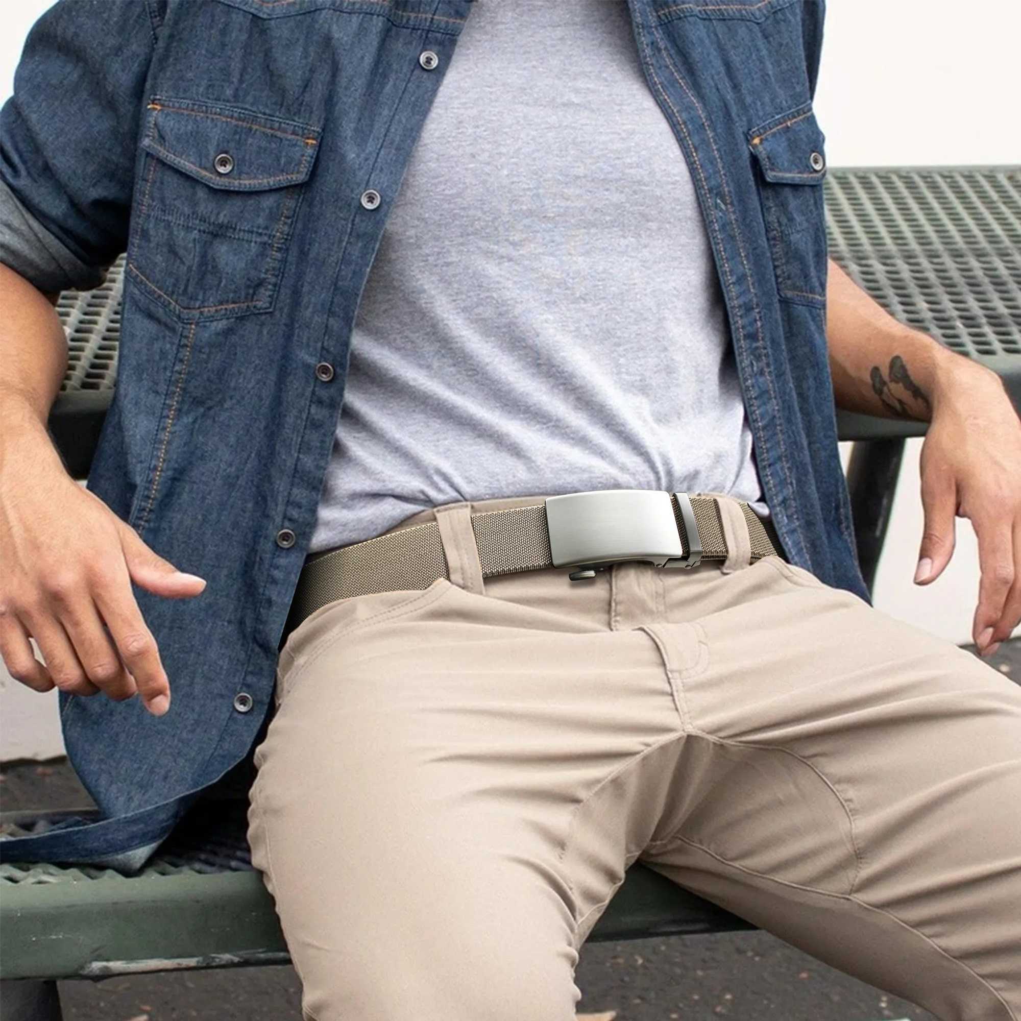 New Golf Sport Elastic Tactical Belt Metal Automatic Buckle Strong Elastic Nylon Mens Military Belt 115-150CM Large Size Belt W240807