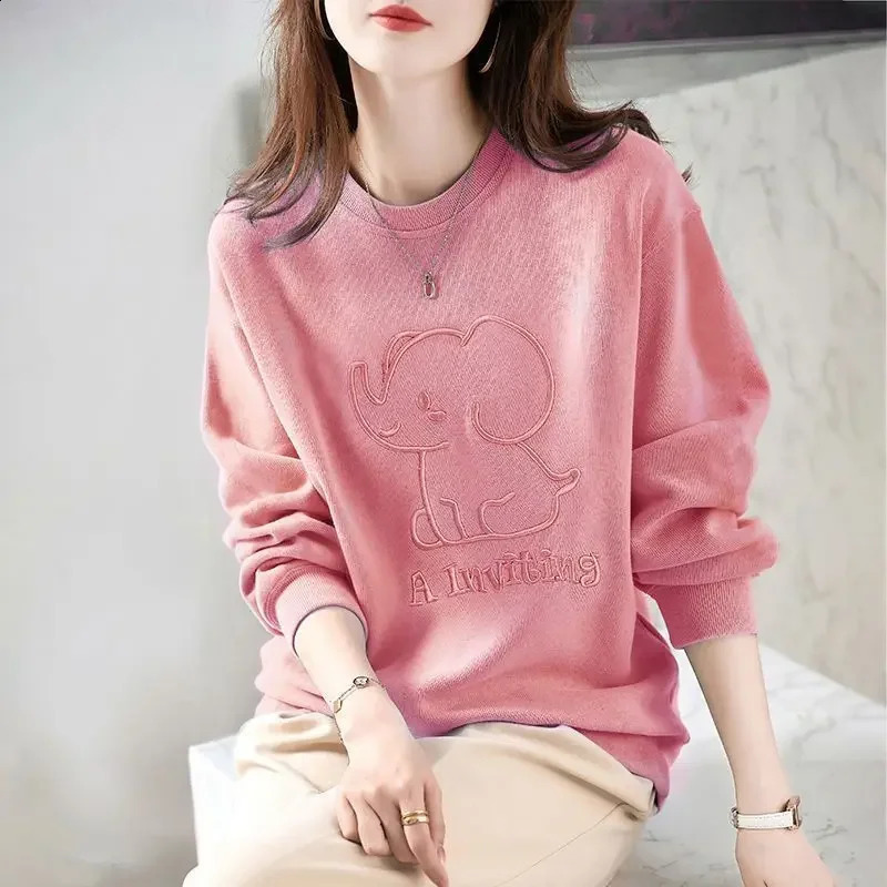 Autumn and Winter Round Neck Sweater Embroidered Korean Version Casual Fashion Loose Versatile Leisure Female Tops 240812