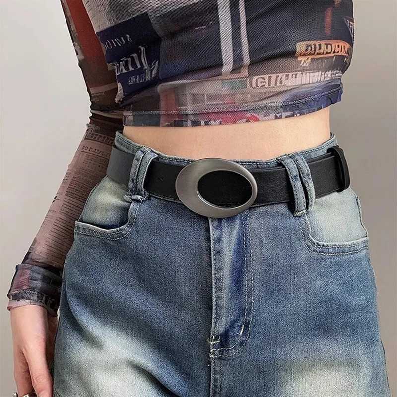 Y2K Pu Womens Belt Metal Oval Buckle Jeans Trouser Dress Belt Fashion Retro Accessories Belt W240807