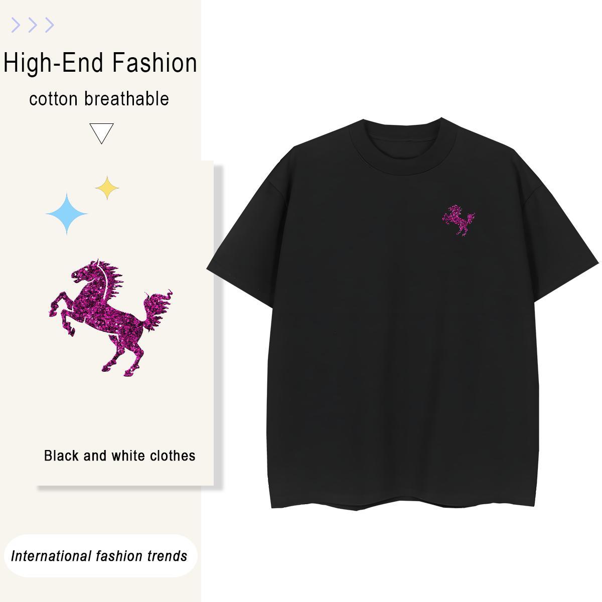 T Shirts Men 230g Cotton horse Casual Beach Breathable Short Sleeve Oversized 3XL 4XL Tshirt for Man Woman Free Shipping Wholesale Polos