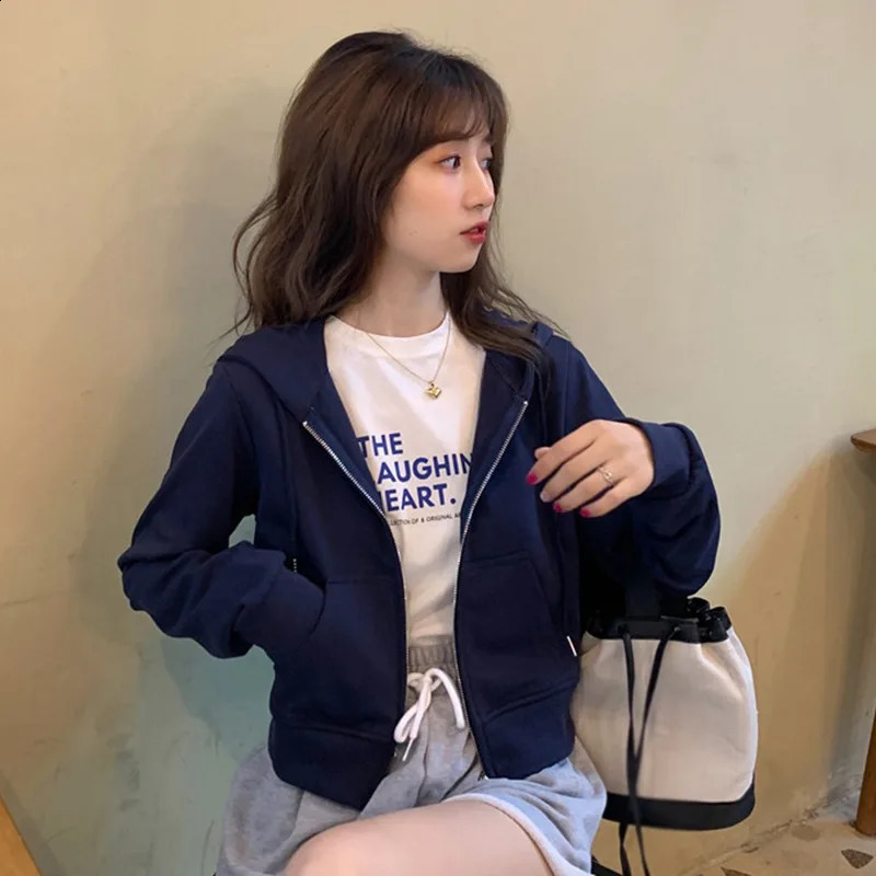 Fall/Spring Womens Loose Hooded Zipper Sweatshirt Long Sleeve Thin Cardigan Solid Casual Versatile Jacket 240812