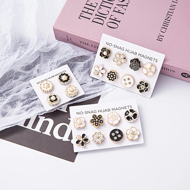 Black and white series magnetic buckle scarf buckle collar clip magnetic suction buckle brooch scarf shawl fixed anti light magnetic buckle