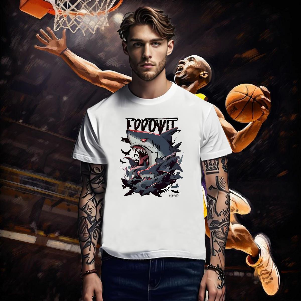 Men T Shirts 230g Pure Cotton shark Street Wear Breathable Crew Neck Custom Big Size Mens Tshirts Fashion Cool Tops Tees