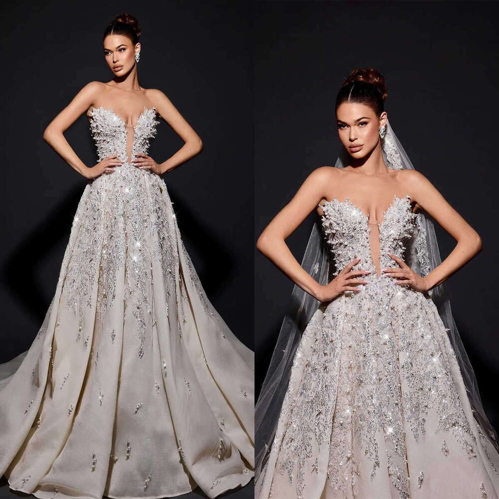 Sparkg A-e Gown Wedding Dresses Appliques Crystals Lace Bridal Gowns Big Vestidos De Novia Custom Size Colour