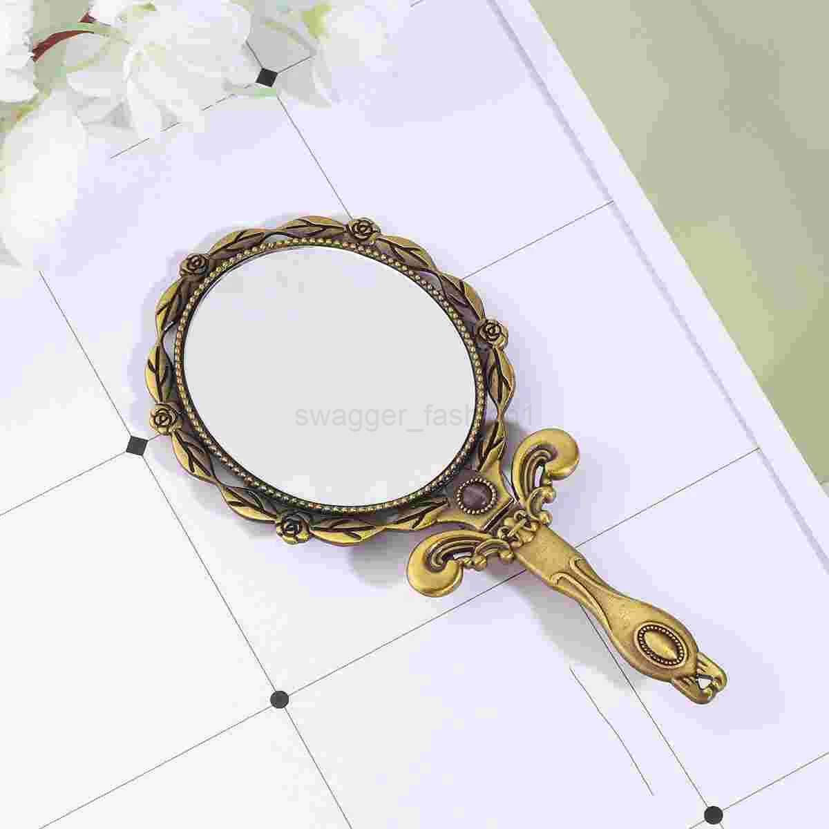 Little Hand Held Gold Mirror Womens Purse Dresser Small Handle Dressing Table Oval Miss Make upXJ240813