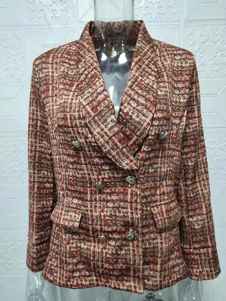 Blazer for Women Jacket Autumn Fashion Double Breasted Tweed Blazer Coat Vintage Long Sleeve Female Outerwears Chic Top 240812