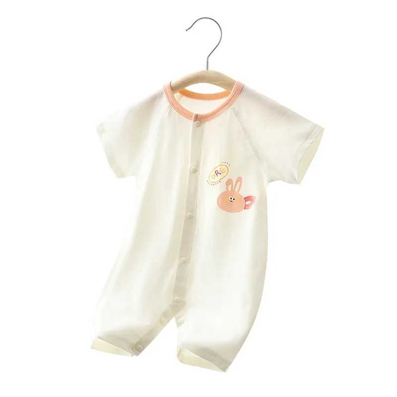 2 pieces of summer soft cotton thin baby short sleeved jumpsuit suitable for boys and girls cute cartoon clip toddler crawling set W240812