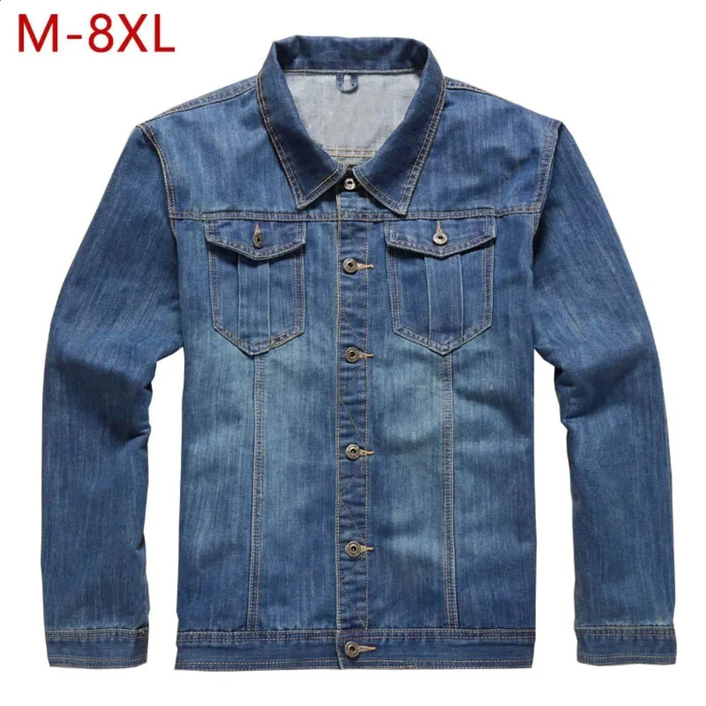M-8XL Plus Size Denim Jacket Slim Fit Solid Mens Jeans Jacket Autumn Hip Hop Cotton Washed Cool Fashion Streetwear 3ZWJ08 240812