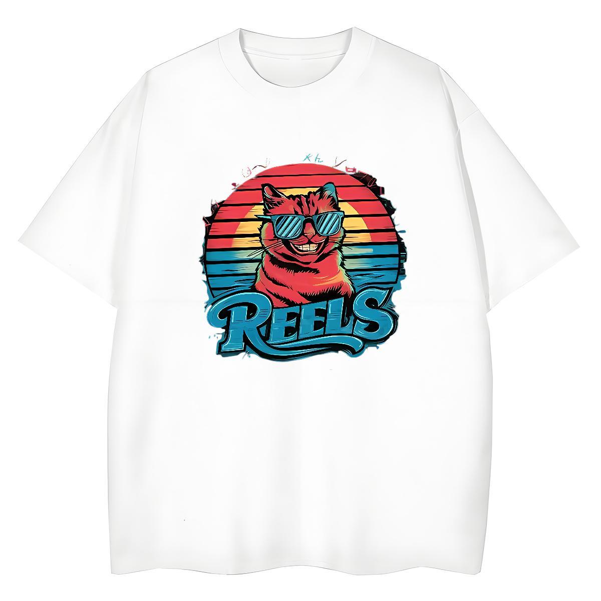 Unisex T-Shirts for Men cat Breathable Soft Casual Custom Big Size 230g Pure Cotton Tshirts 2024 Summer Clothings