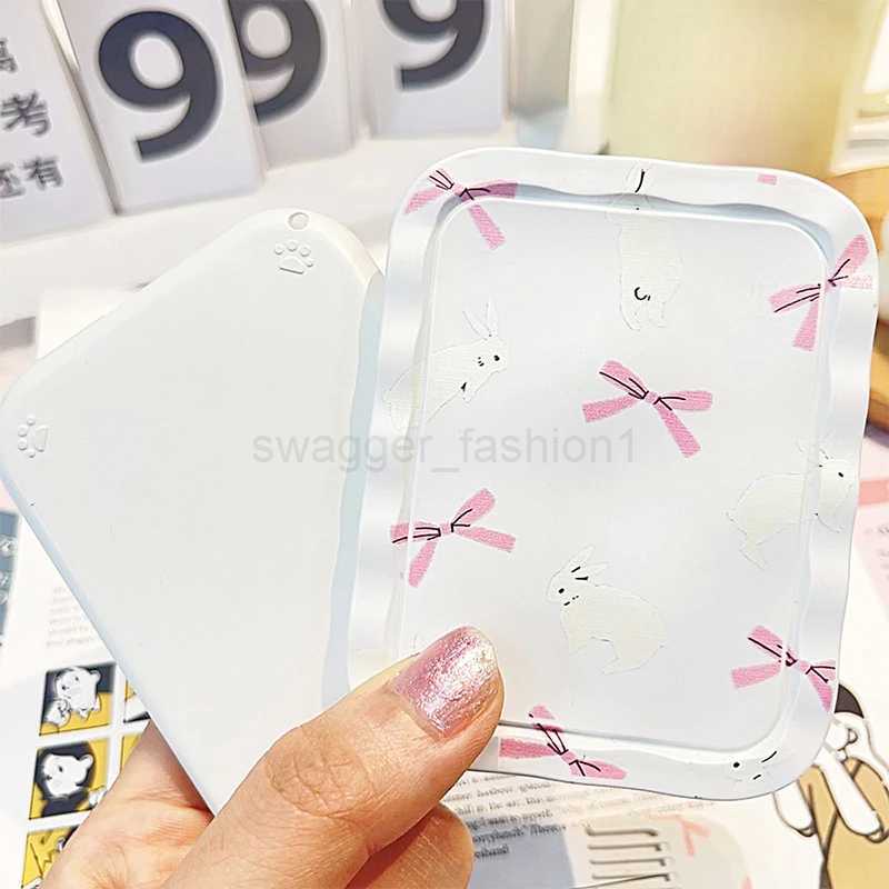 White Rabbit Bow Flip-Top Folding Makeup Mirror Portable Pocket Mirror Women Rectangle Cosmetic Make Up Mirror With CombXJ240813