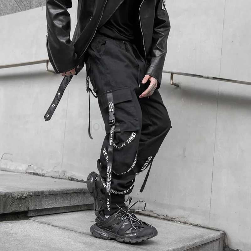 HOUZHOU Black Cargo Pants Men Joggers Cargo Trousers for Men Jogging Japanese Streetwear Hip Hop Hippie Techwear Gothic RibbonXJ240813