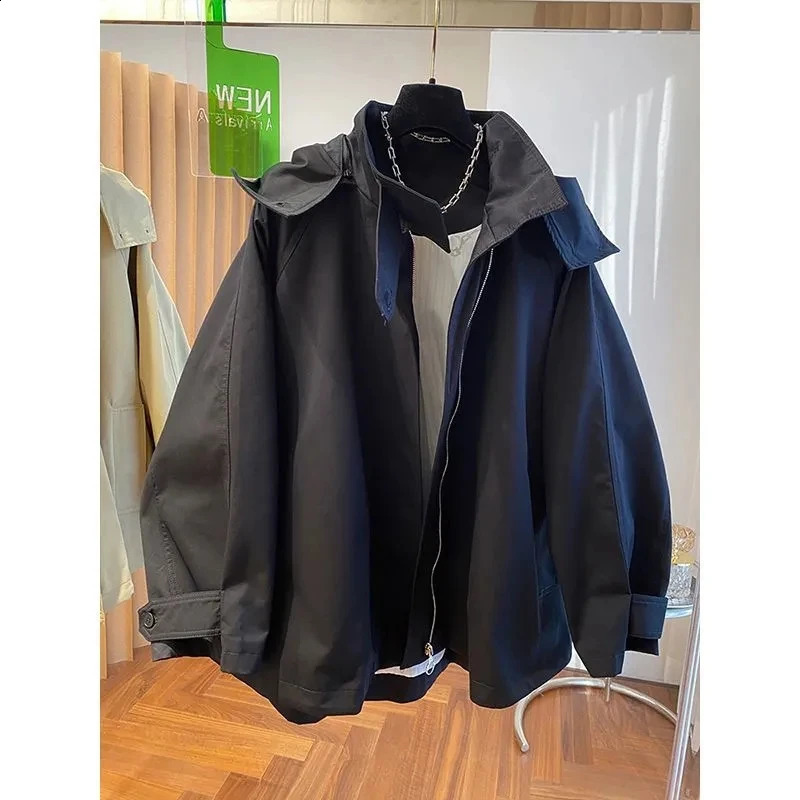 2024 Spring and Autumn Highgrade Fashion Cloakstyle Loose Casual Zipper Hooded Longsleeved Windbreaker Coat Woman 240812