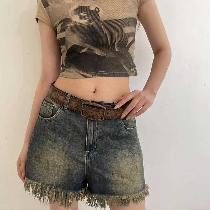 Pattern printing retro Y2K womens luxury designer brand buckle pin belt womens Pu leather hip-hop fashion belt W240807