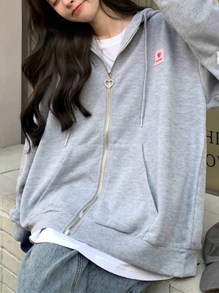 Chic Embroidered Hooded Korean Sweatshirt Womens Cardigan Autumn Thin Coat with Zipper Apricot Streetwear Hoodies Size M-XL 240812