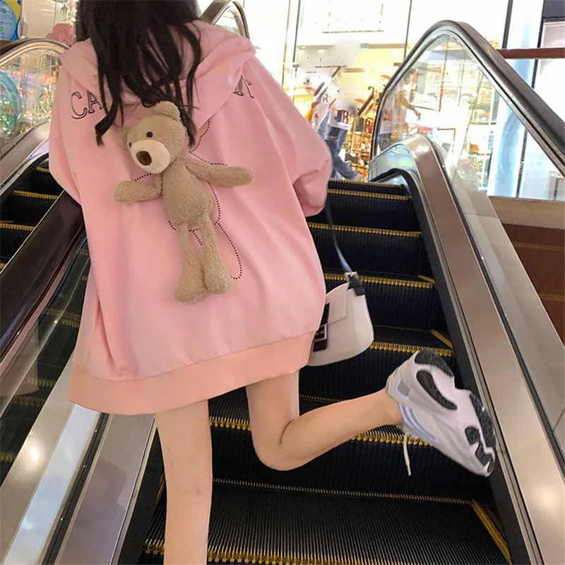 Cute Girls Fashion Loose Kawaii Hoodies Women Lovely Students Tops Ladies Casual Cartoon Bear Female Autumn Chic Amine Hoodies 240812