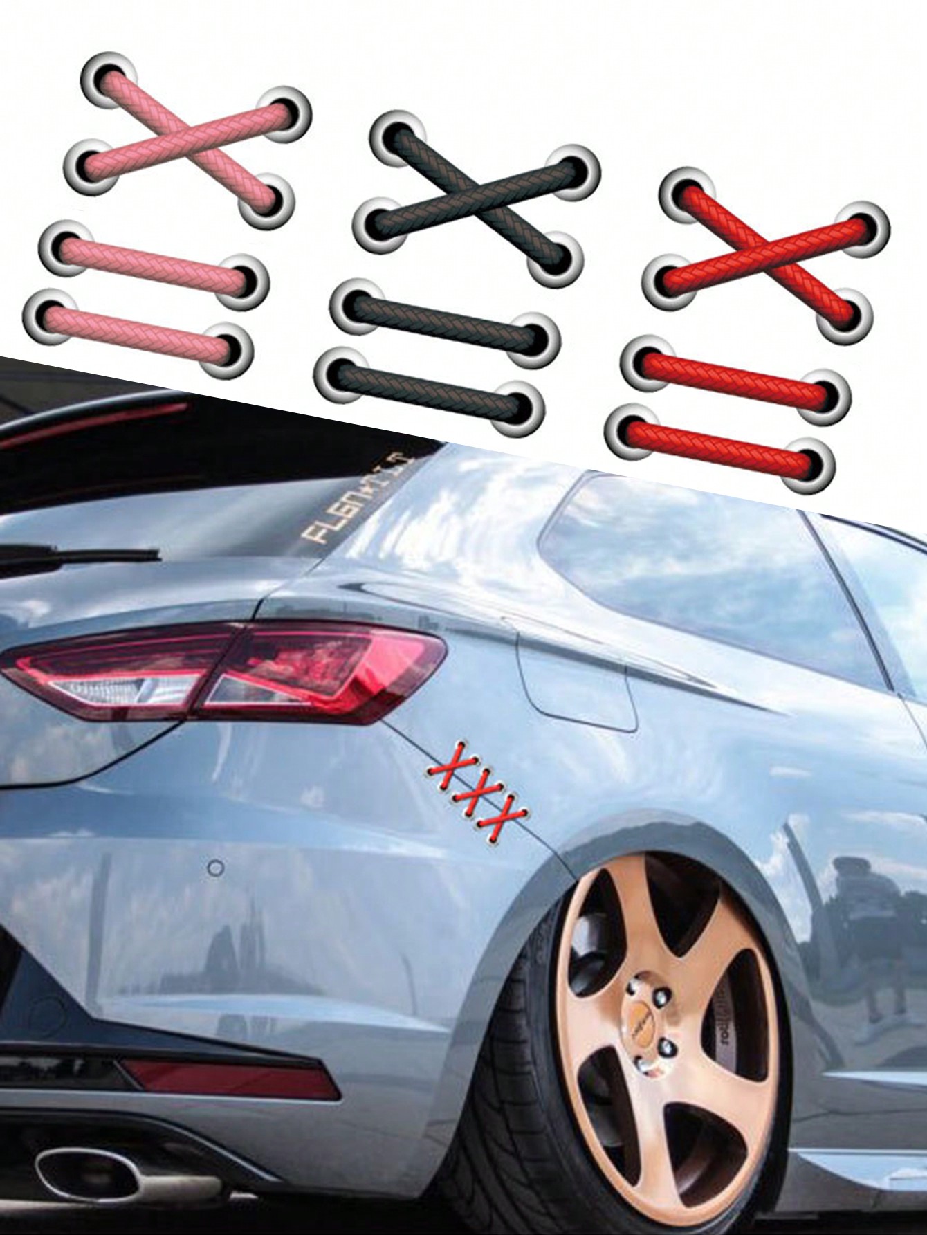1pc Car Creative Shoelace Car Sticker 3D Stereo Simulation Patch Bandage Sticker Car Body Scratch Sticker Car Rear Decoration