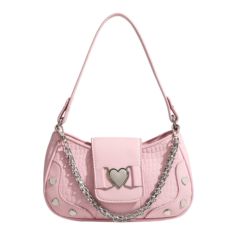 Women's Underarm Bag High Quality Mini Underarm Bag with Zipper Single Shoulder Crossbody Bag Multi Color Chain Love Leather Women's Bag Sui