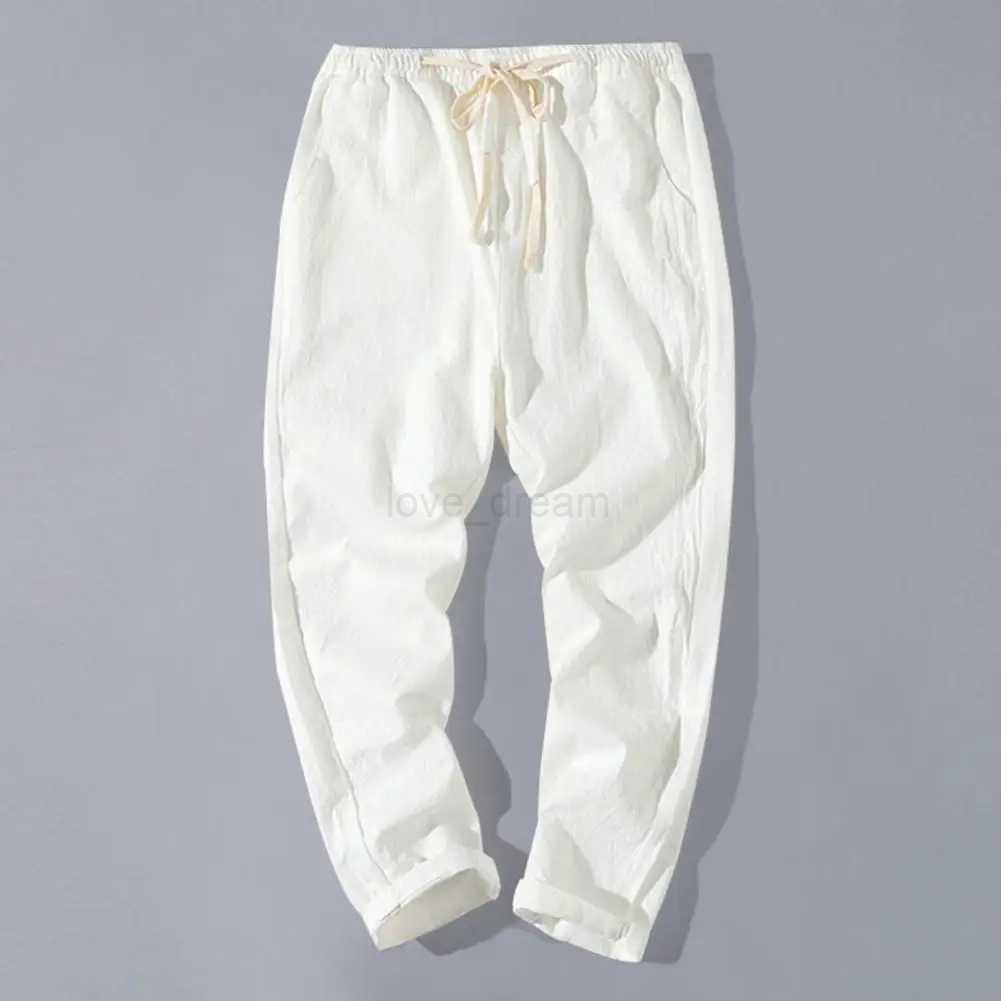 Summer Linen Pants Men Thin Loose Mens Joggers Cotton Linen Cropped Pants Mens Casual Pants Chinese Style Linen PantsXJ240813