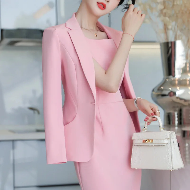Elegant Jacket Set for Women Business Work Uniform Office Professional Two Piece Fashion 240812